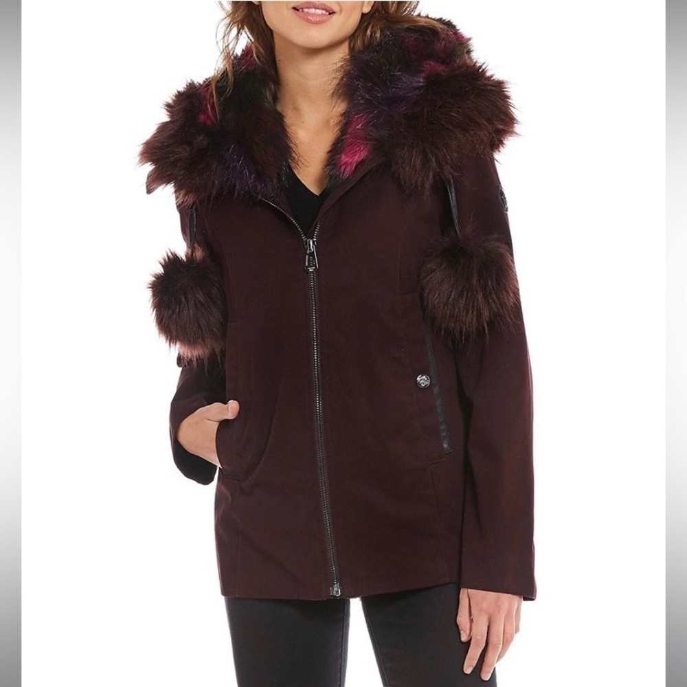 - Gianni Bini Burgundy Anorak Faux Fur Hood w/ Detachable Fur - Picture 3 of 15